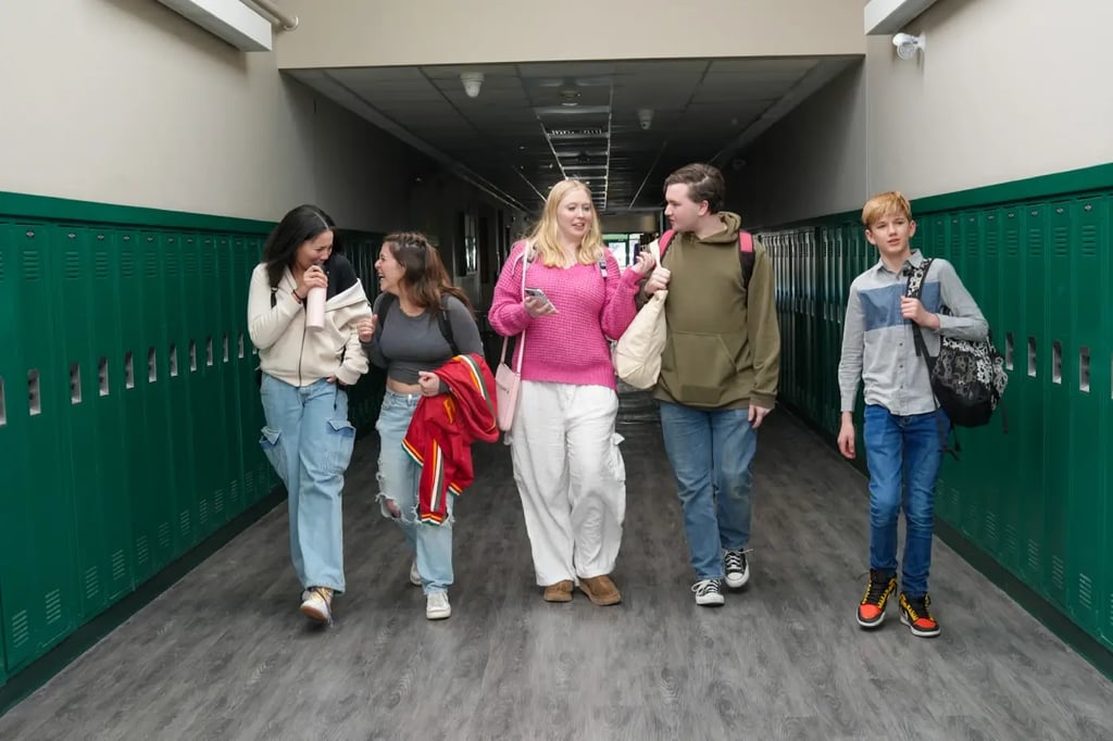 Walking in hallway students